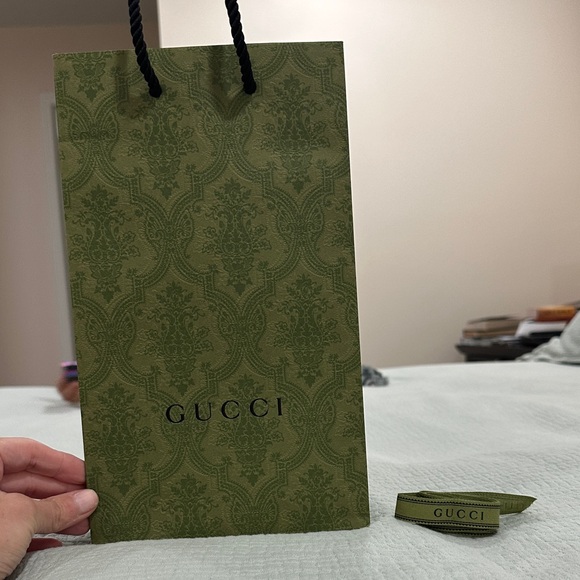 Gucci Olive Green Patterned Gift Bag with Branded Ribbon - Picture 3 of 4